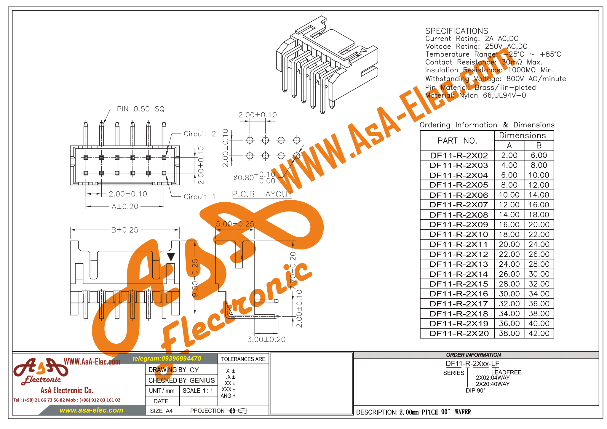 کانکتور مینیاتوری 2 میلی متر دو ردیفه 30 پین نر رایت سفید PHD