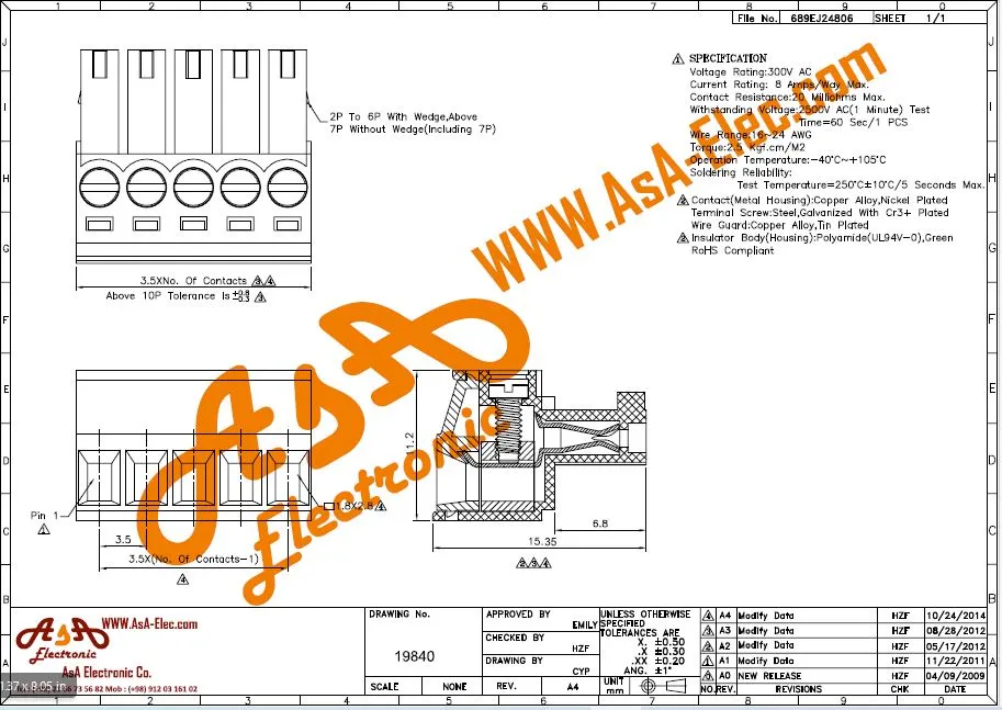 ترمینال فونیکسی 10 پین نر رایت و ماده PTR 3.5 MM