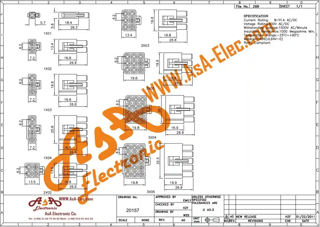 کانکتور 4*3 پین نر بین راهی L6.2MM