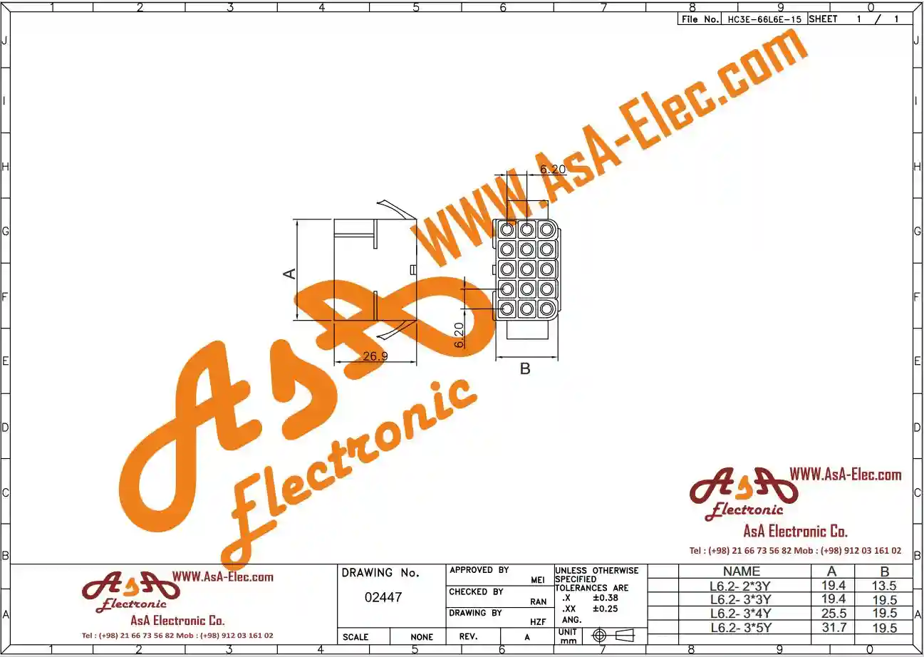 کانکتور 4*3 پین مادگی L6.2MM