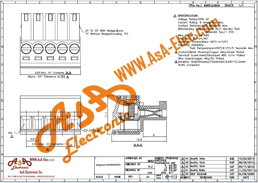 ترمینال فونیکسی 10 پین نر صاف و ماده PTR 3.81 MM