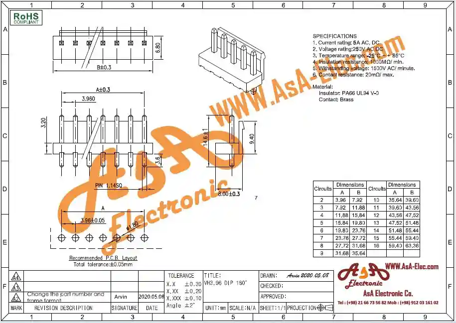 پاور قفلدار 3.96 میلیمتر 5 پین نر صاف وسط خالی (بدون پین 2 و 4)